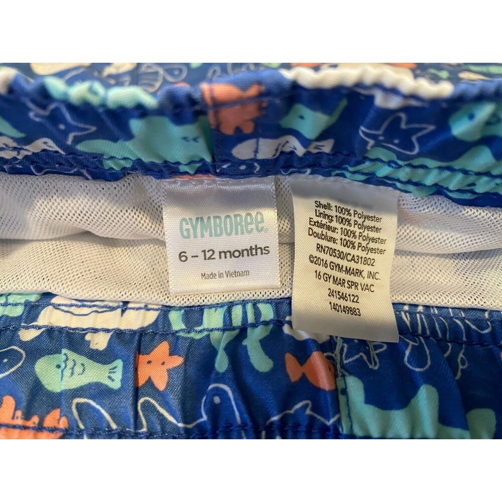 Baby Boy's Swim Trunks Shorts 6-12 Months Gymboree w/ Liner Blue w/ Fish - Picture 3 of 3